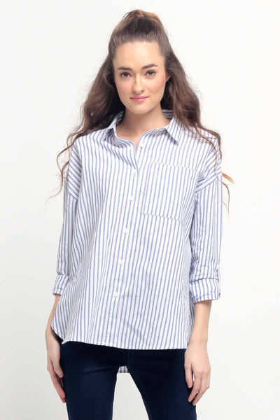 Boyfriend Fit Button-Down Linen Shirt