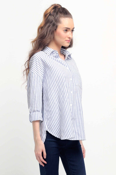 Boyfriend Fit Button-Down Linen Shirt