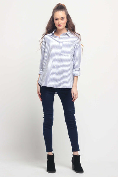 Boyfriend Fit Button-Down Linen Shirt