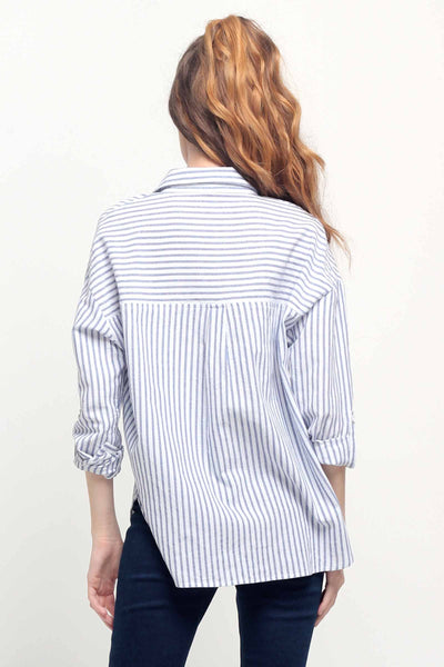 Boyfriend Fit Button-Down Linen Shirt