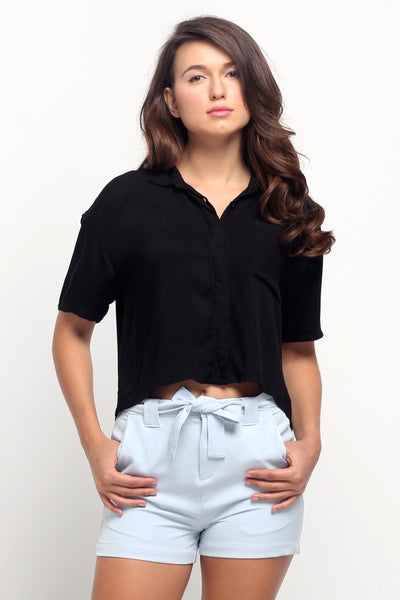 Boyfriend Fit Button-Down Linen Shirt