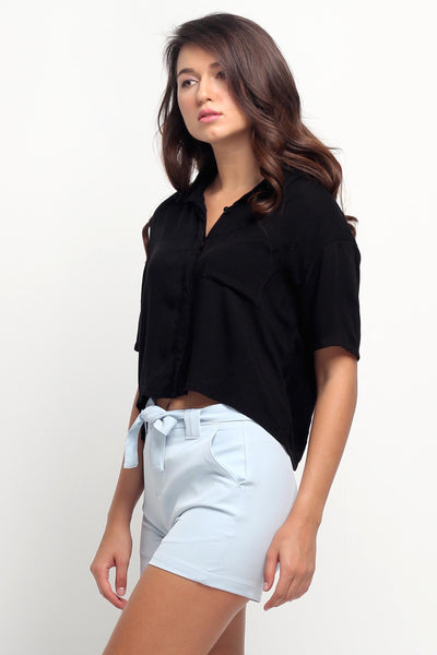 Boyfriend Fit Button-Down Linen Shirt