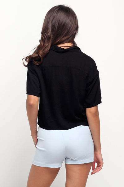 Boyfriend Fit Button-Down Linen Shirt