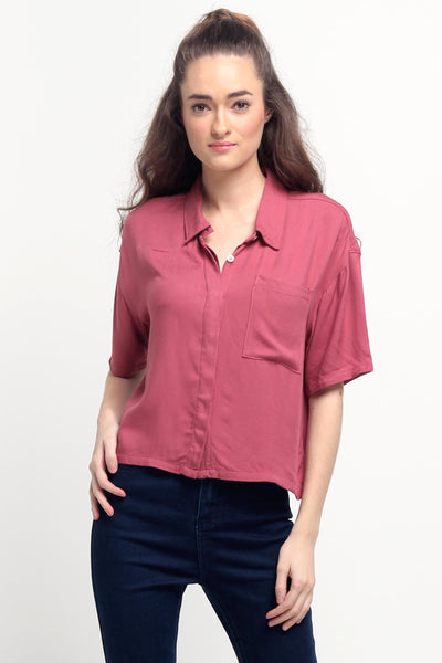 Boyfriend Fit Button-Down Linen Shirt