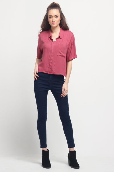 Boyfriend Fit Button-Down Linen Shirt