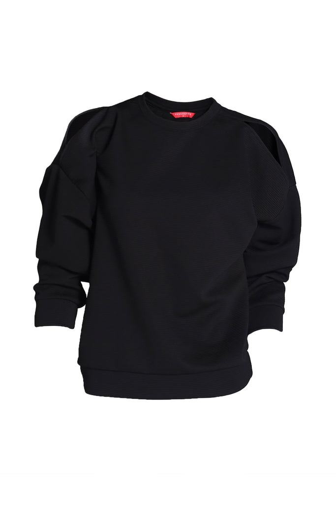 Textured Knit Pullover with Cut-out detail on shoulders