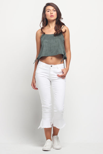 Boxy Velvet Tank Top With Side-Lace Detail