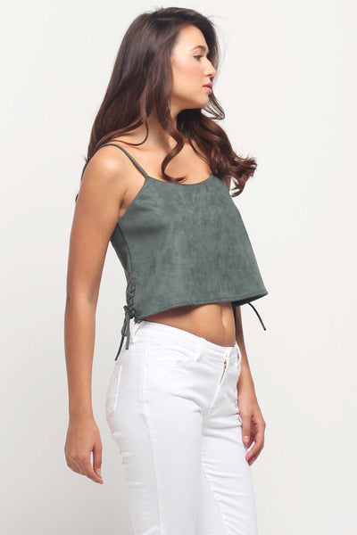 Boxy Velvet Tank Top With Side-Lace Detail