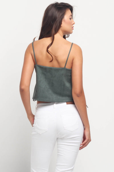 Boxy Velvet Tank Top With Side-Lace Detail