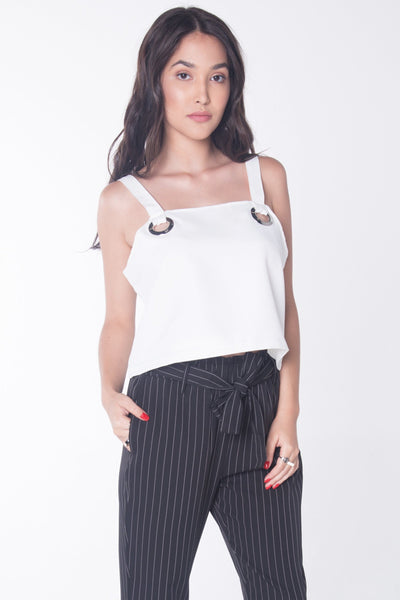 Boxy Fit Woven Top With Big Eyelet