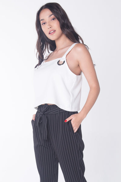 Boxy Fit Woven Top With Big Eyelet