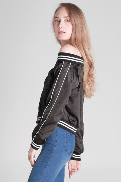 Satin Off-shoulder Bomber Jacket