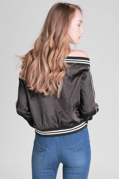 Satin Off-shoulder Bomber Jacket
