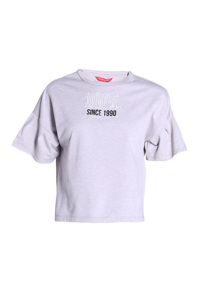 Women's Boxy Ruffled-Sleeve Tee With Graphic Print