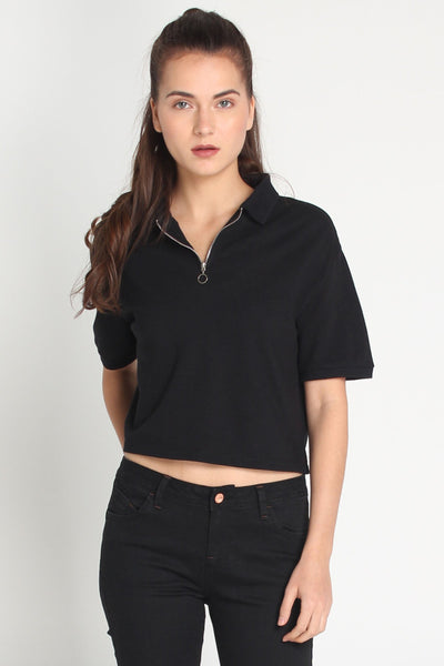 Boxy Polo Shirt With Zipper Detail