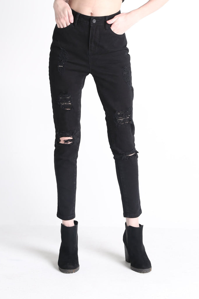 Super High Waist Jeans With Ripped Detail