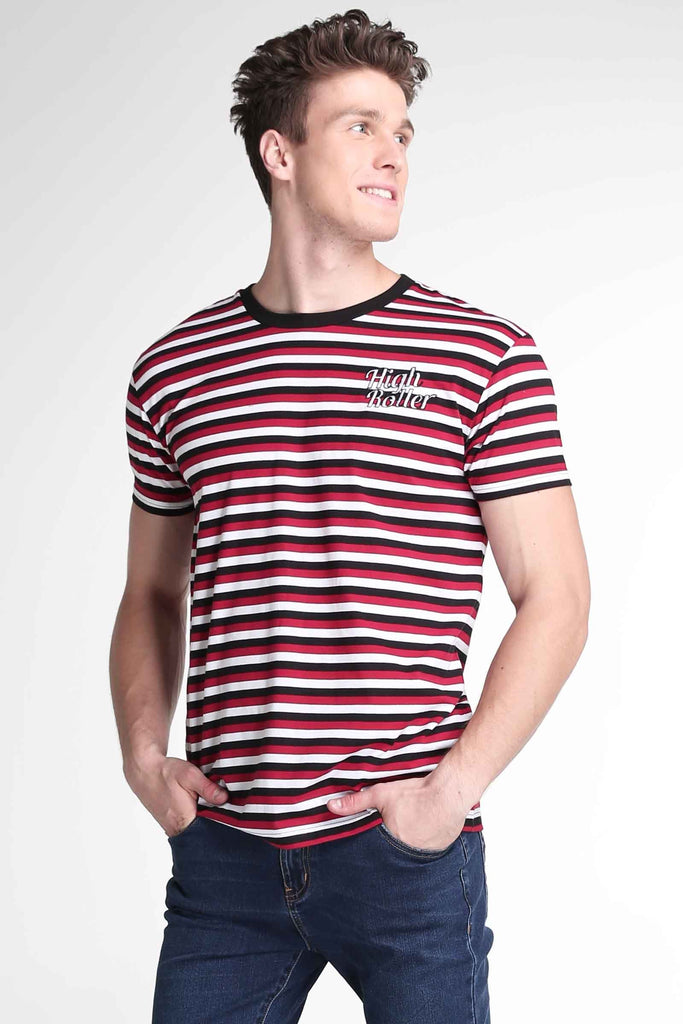 Striped Relaxed Fit Tee With Embroidery