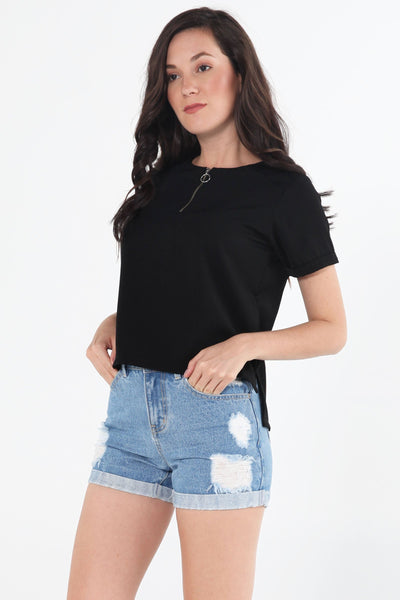 Boxy Fit Crepe Shirt With Zipper Detail