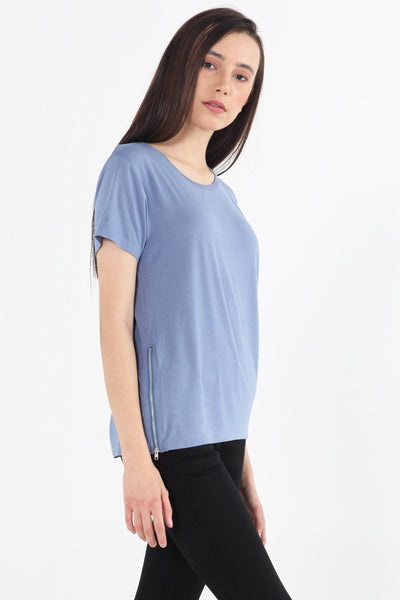 Long Line Tee With Zipper Detail