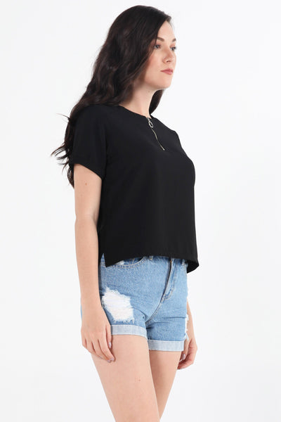 Boxy Fit Crepe Shirt With Zipper Detail