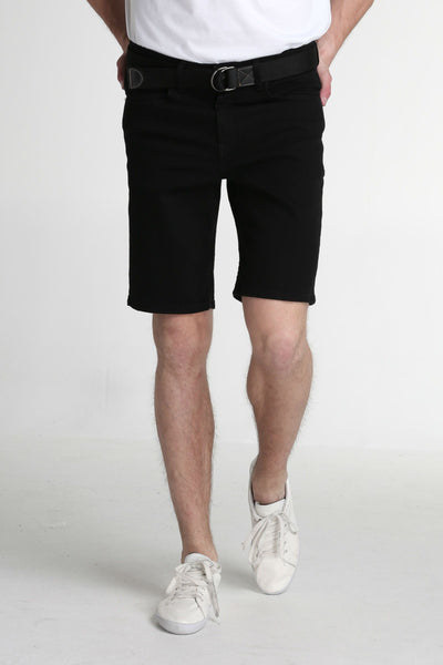 Tapered Fit Denim Shorts With Canvas Belt