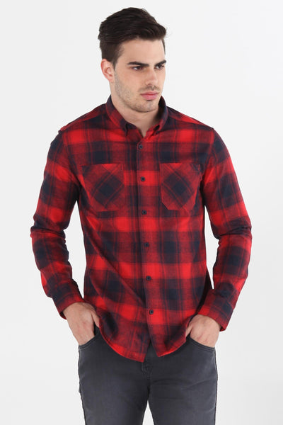 Long Sleeved Flannel Shirt With Pocket Detail
