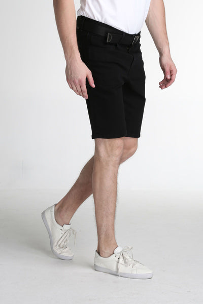 Tapered Fit Denim Shorts With Canvas Belt