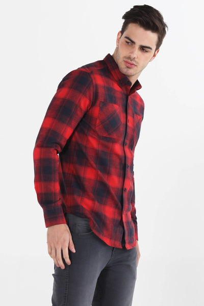 Long Sleeved Flannel Shirt With Pocket Detail