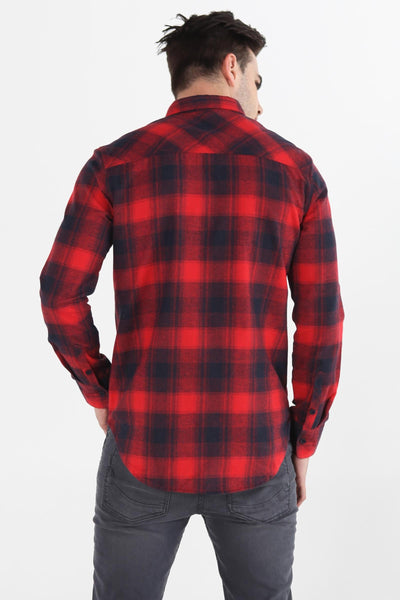 Long Sleeved Flannel Shirt With Pocket Detail