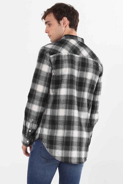 Long Sleeved Flannel Shirt With Pocket Detail