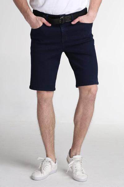 Tapered Fit Denim Shorts With Canvas Belt