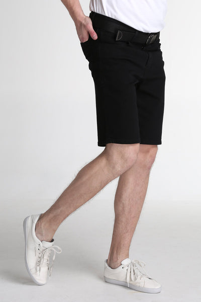 Tapered Fit Denim Shorts With Canvas Belt
