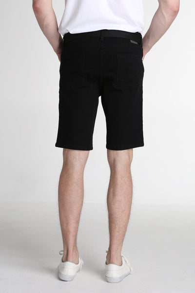 Tapered Fit Denim Shorts With Canvas Belt