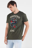 Semi Fit Tee With Print & Embroidery