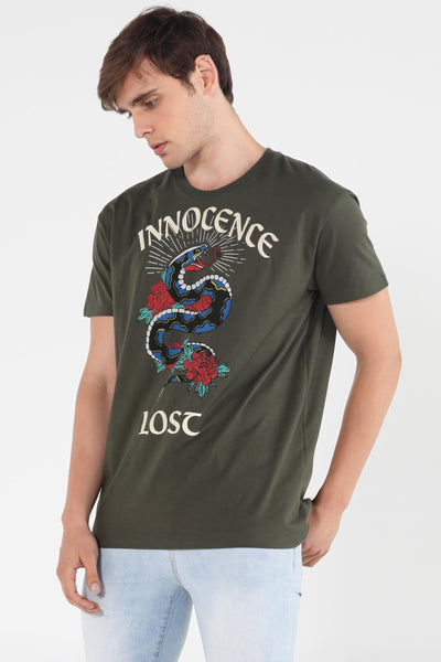 Semi Fit Tee With Print & Embroidery