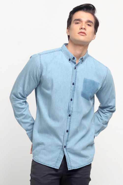 Chambray Shirt With Pocket Detail