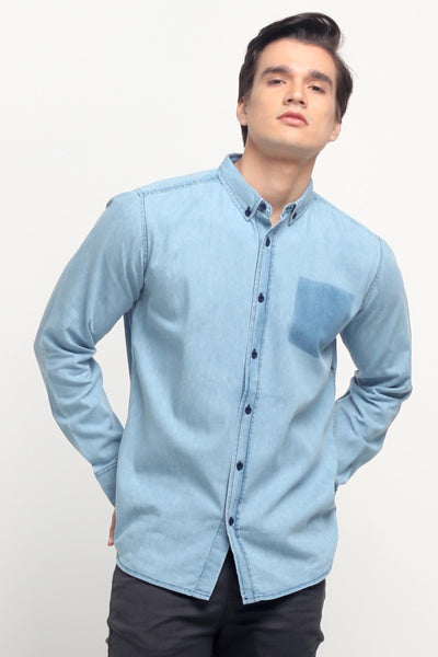 Chambray Shirt With Pocket Detail
