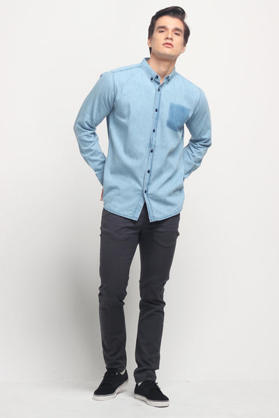 Chambray Shirt With Pocket Detail