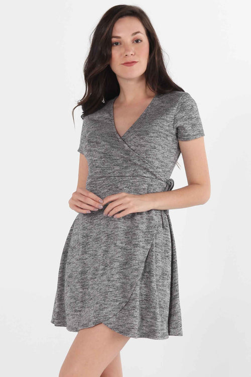 Textured Fit & Flare Dress With Wrap Front