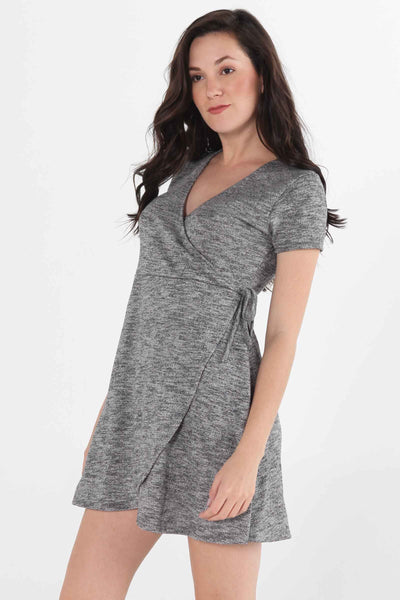 Textured Fit & Flare Dress With Wrap Front