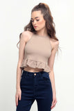 Ribbed Tank Top With Ruffled Hem