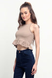 Ribbed Tank Top With Ruffled Hem