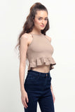 Ribbed Tank Top With Ruffled Hem