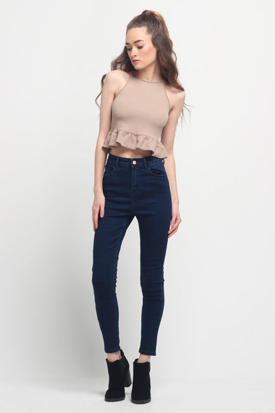 Ribbed Tank Top With Ruffled Hem