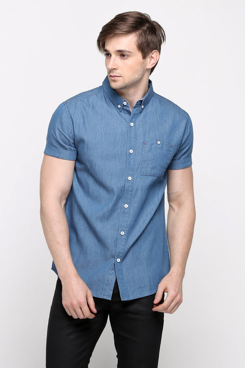 Chambray Shirt With Pocket Detail