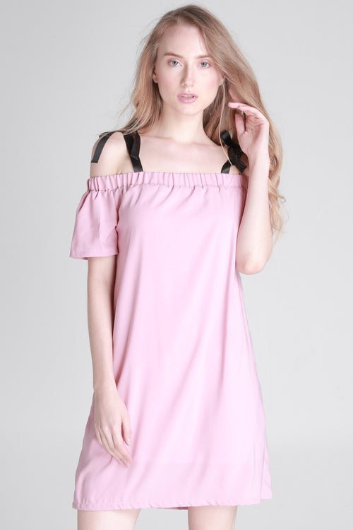 Regular Length Shift Dress With Cold Shoulder Detail
