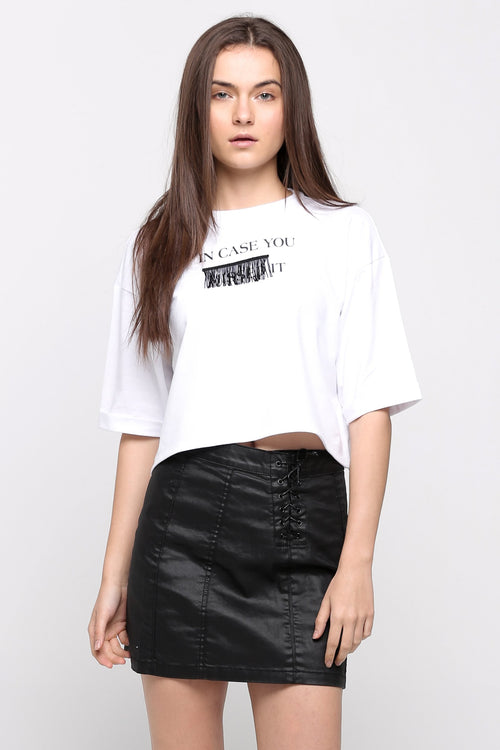 Boxy Tee With Graphic Print and Fringe Detail