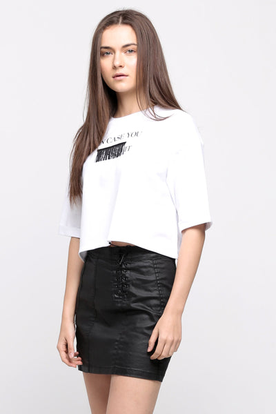 Boxy Tee With Graphic Print and Fringe Detail