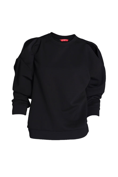 Textured Knit Pullover with Cut-out detail on shoulders