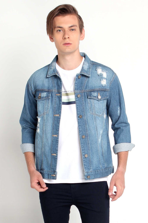 Denim Trucker Jacket With Pocket Detail